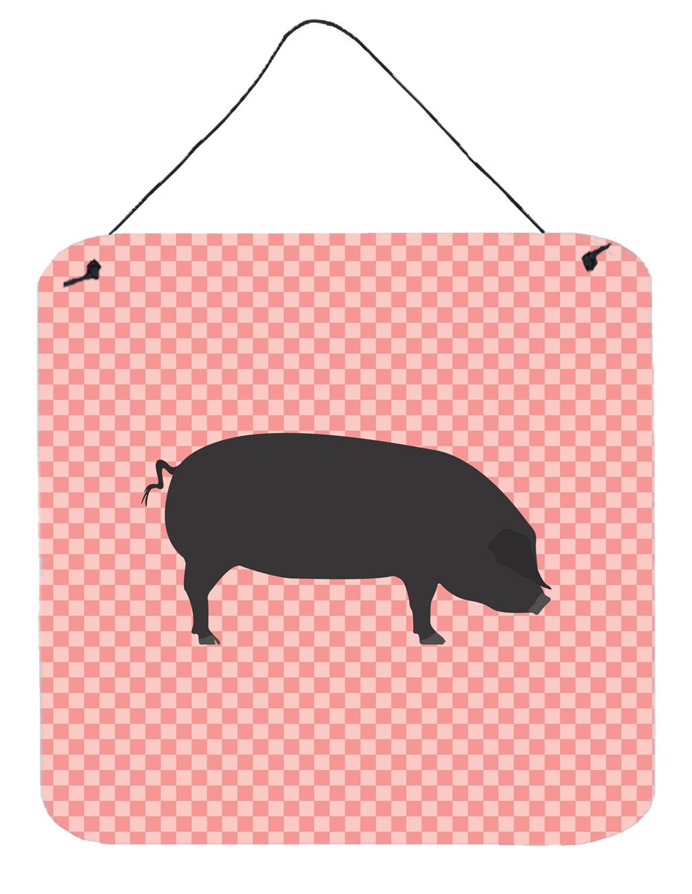 Devon Large Black Pig Pink Check Wall or Door Hanging Prints BB7931DS66