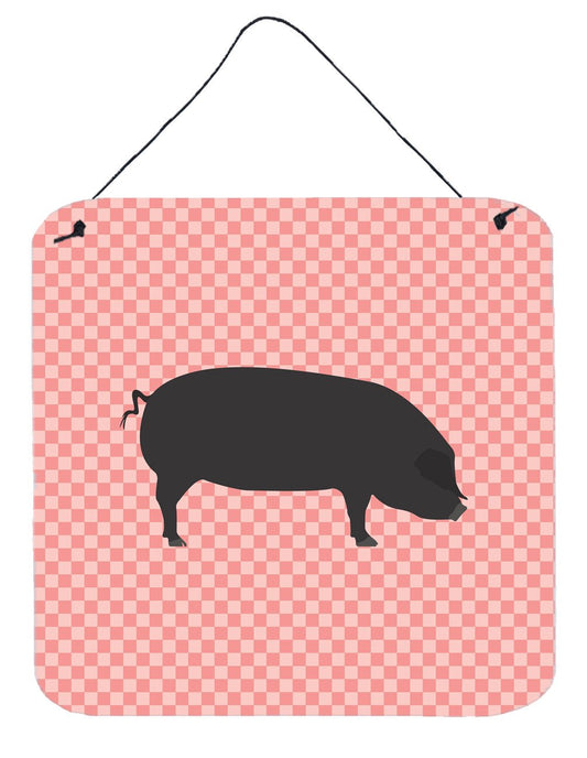 Devon Large Black Pig Pink Check Wall or Door Hanging Prints BB7931DS66