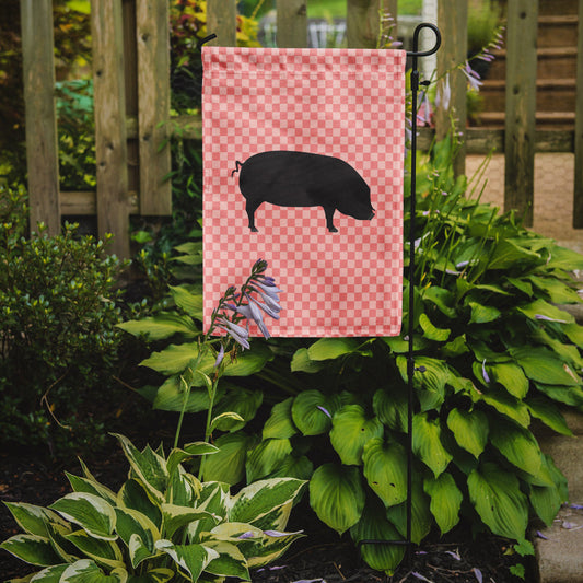 Devon Large Black Pig Pink Check Garden Flag - Outdoor Decorative Yard Flag
