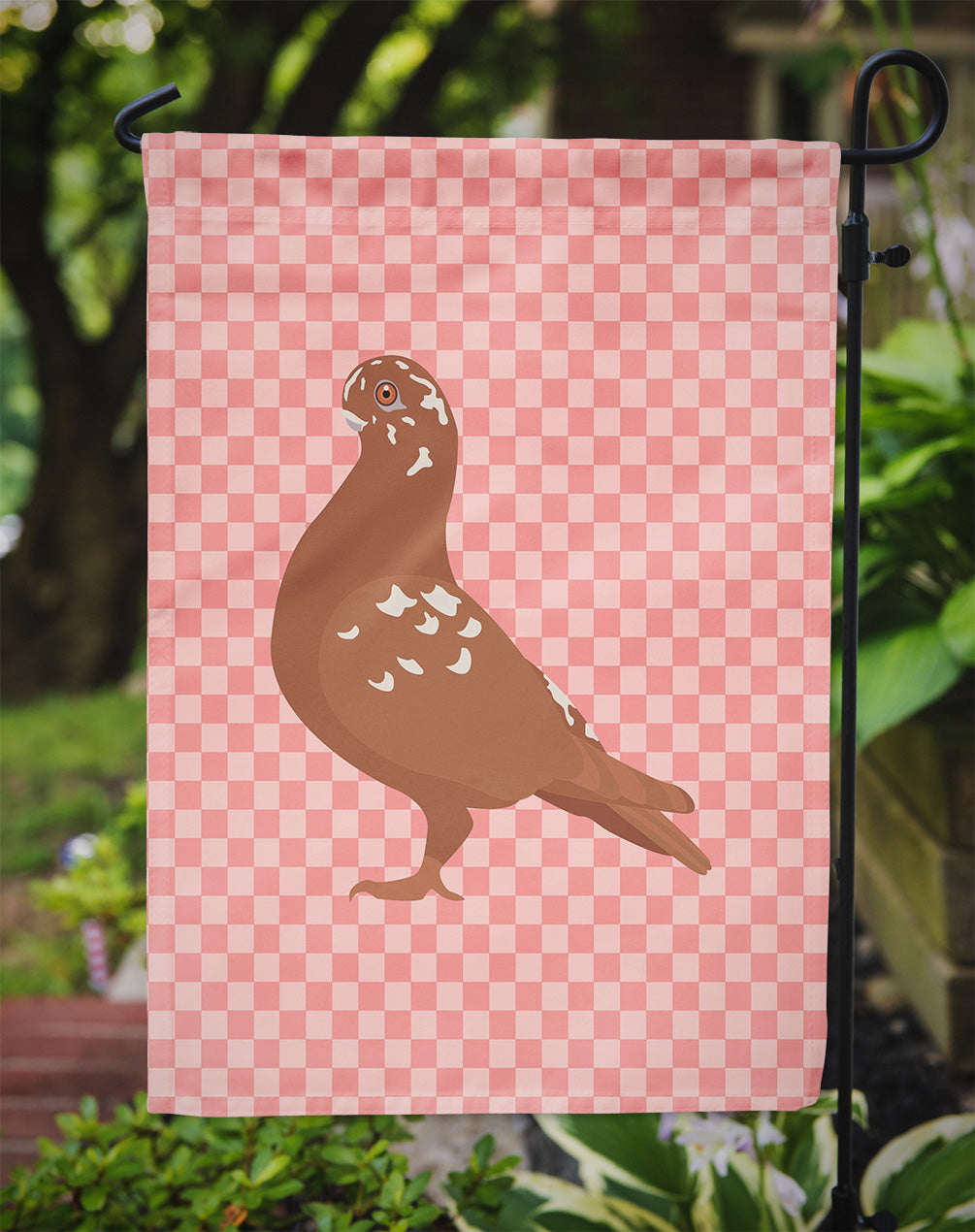 African Owl Pigeon Pink Check Garden Flag - Outdoor Decorative Yard Flag