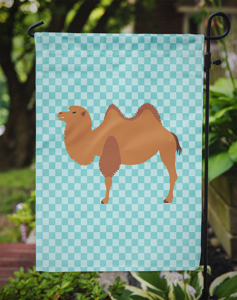 Bactrian Camel Blue Check Garden Flag - Outdoor Decorative Yard Flag