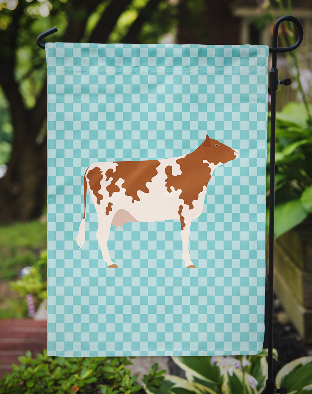 Ayrshire Cow Blue Check Garden Flag - Outdoor Decorative Yard Flag