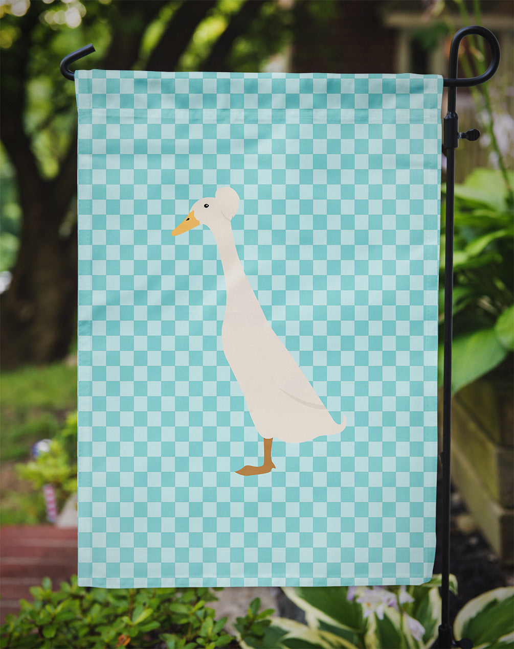 Bali Duck Blue Check Garden Flag - Outdoor Decorative Yard Flag