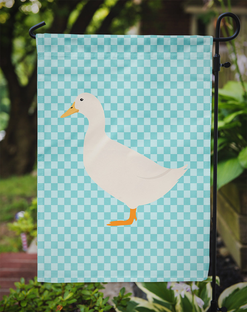 American Pekin Duck Blue Check Garden Flag - Outdoor Decorative Yard Flag