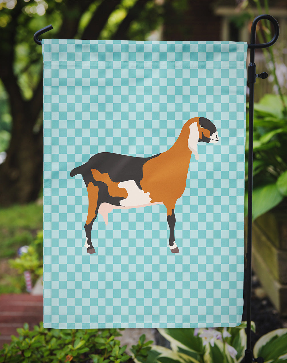 Anglo-nubian Nubian Goat Blue Check Garden Flag - Outdoor Decorative Yard Flag