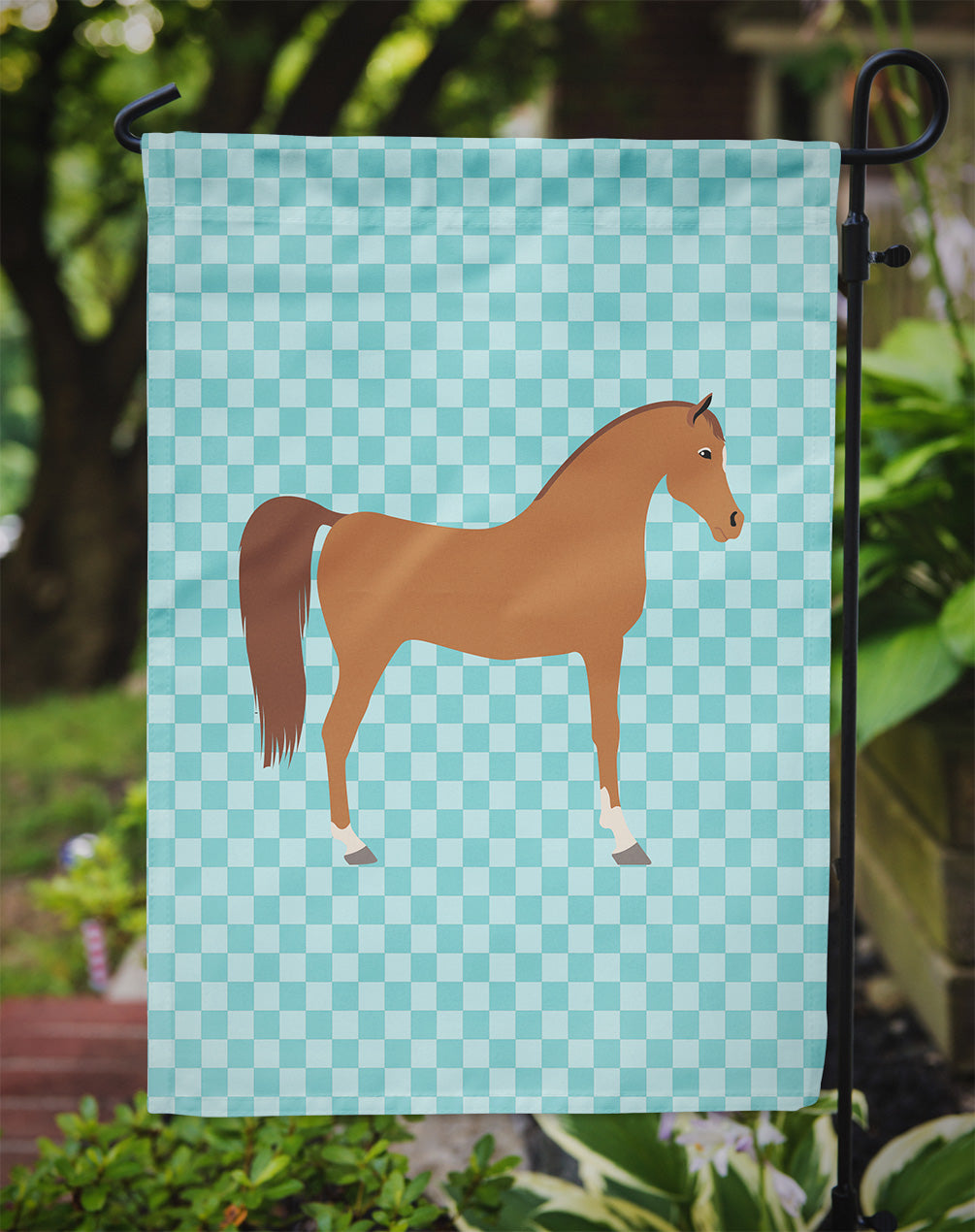 Arabian Horse Blue Check Garden Flag - Outdoor Decorative Yard Flag