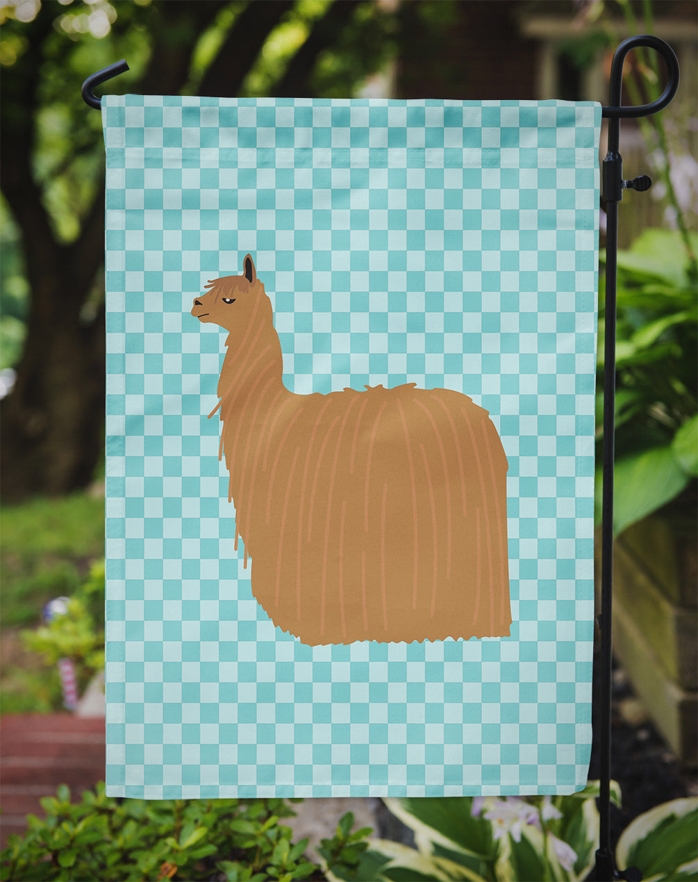 Alpaca Suri Blue Check Garden Flag - Outdoor Decorative Yard Flag