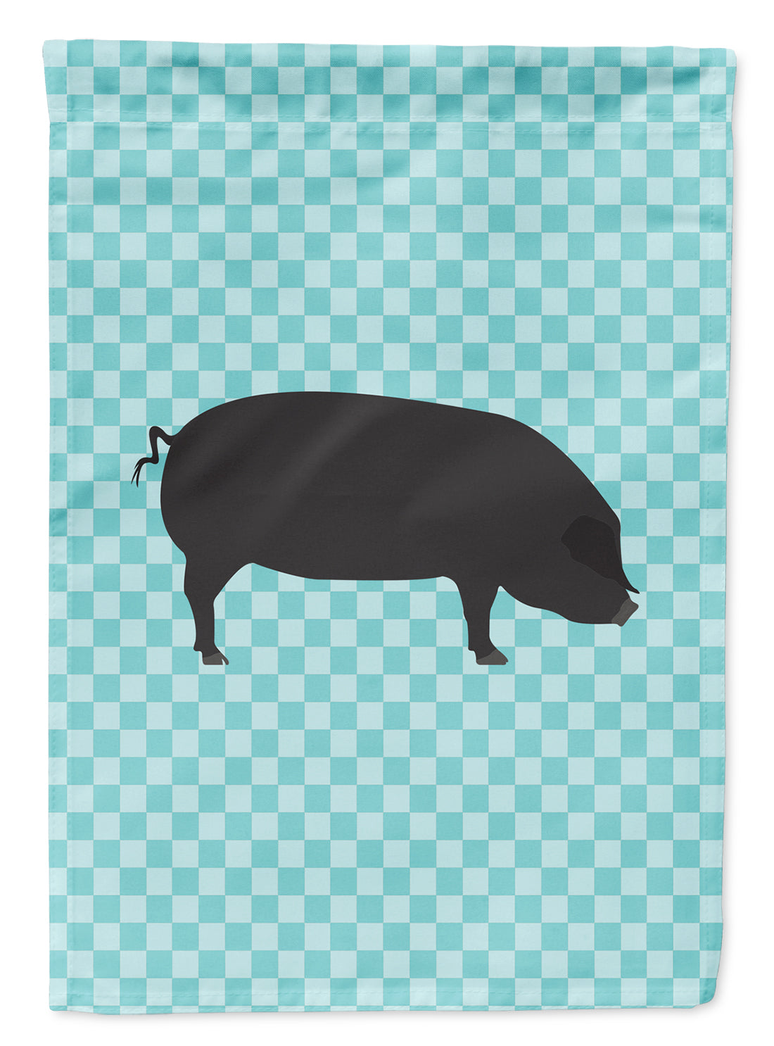 Devon Large Black Pig Blue Check Garden Flag - Outdoor Decorative Yard Flag