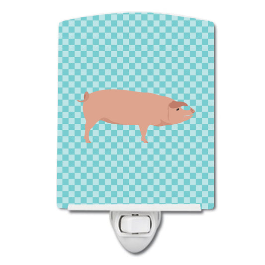 American Landrace Pig Blue Check Ceramic Night Light BB8106CNL