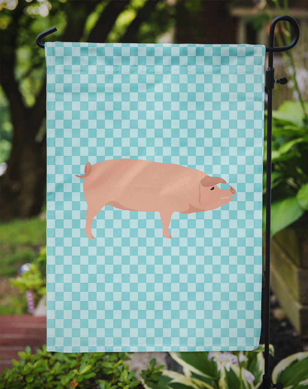 American Landrace Pig Blue Check Garden Flag - Outdoor Decorative Yard Flag