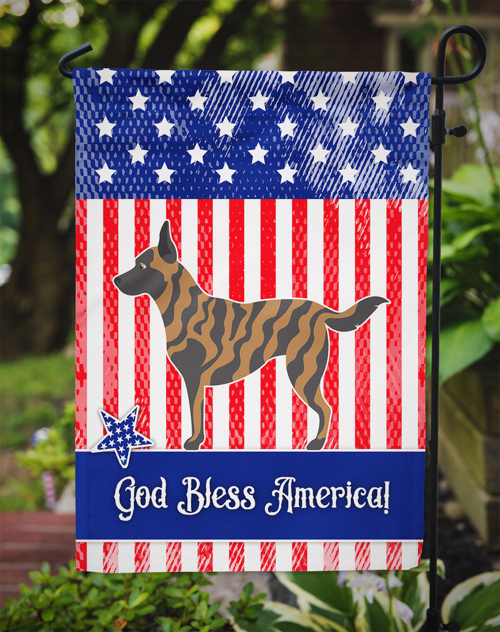 Dutch Shepherd American Flag Garden Size BB8381GF