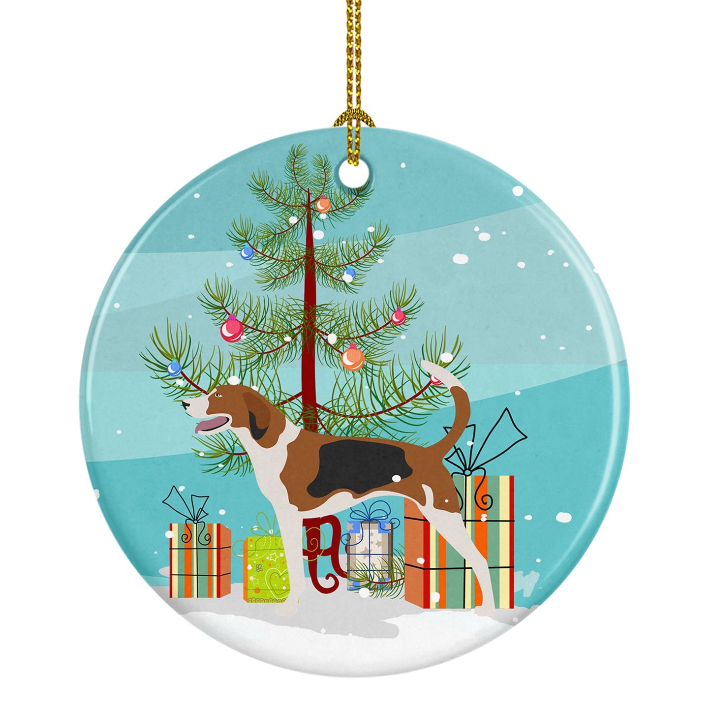 American Foxhound Christmas Ornament - Round Ceramic Ornament – Artist-Designed Keepsake Decoration BB8433CO1