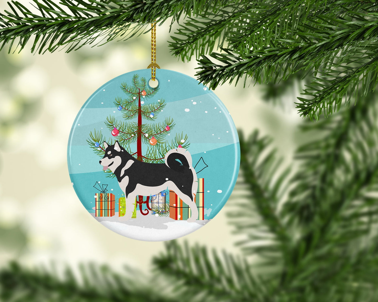 Alaskan Malamute Christmas Ornament - Round Ceramic Ornament – Artist-Designed Keepsake Decoration BB8486CO1