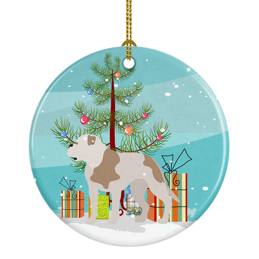 American Bulldog Christmas Ornament - Round Ceramic Ornament – Artist-Designed Keepsake Decoration BB8510CO1