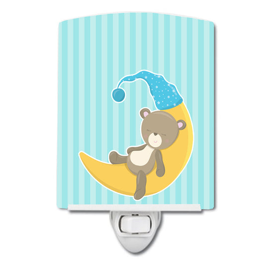 Baby Boy Bear on Moon Ceramic Night Light BB8612CNL