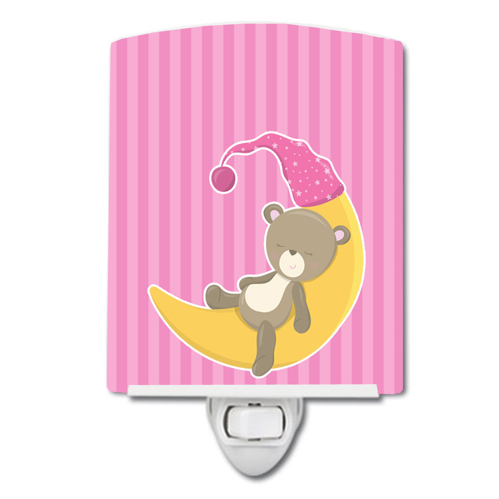 Baby Girl Bear on Moon Ceramic Night Light BB8613CNL
