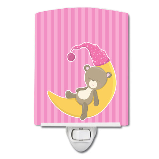 Baby Girl Bear on Moon Ceramic Night Light BB8613CNL