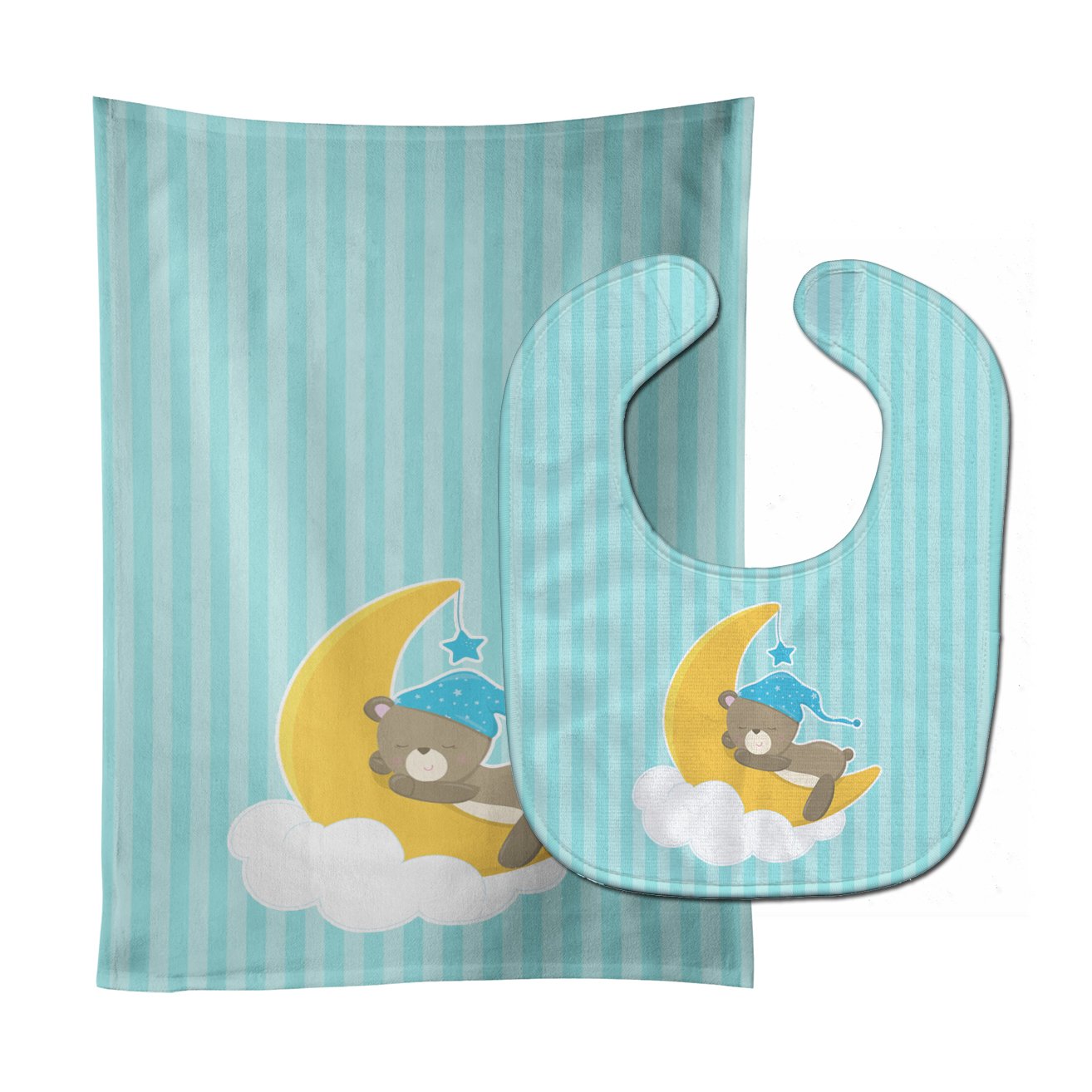 Baby Boy Bear Sleeping Baby Bib & Burp Cloth BB8616STBU