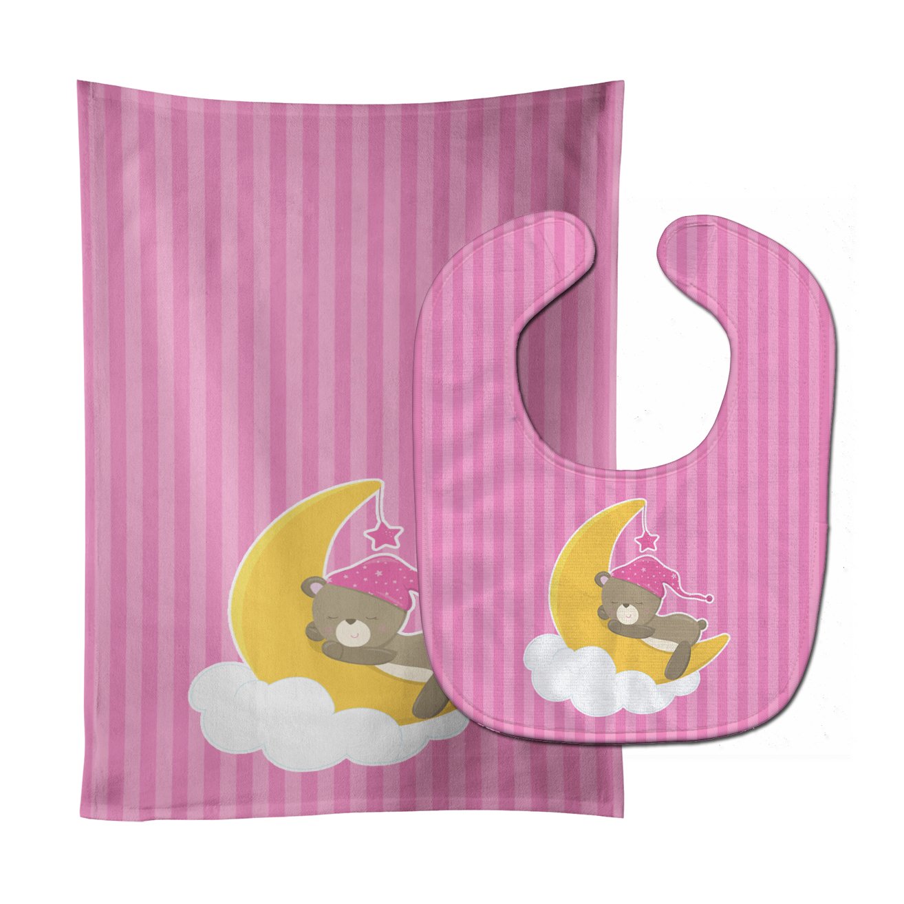 Baby Girl Bear Sleeping Baby Bib & Burp Cloth BB8617STBU