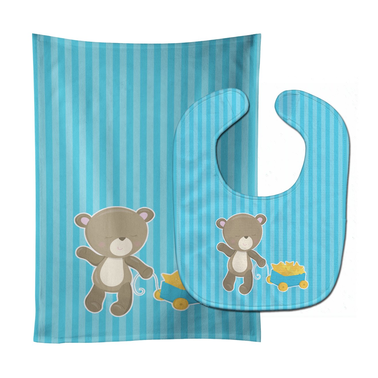 Baby Boy Bear Wagon Baby Bib & Burp Cloth BB8618STBU
