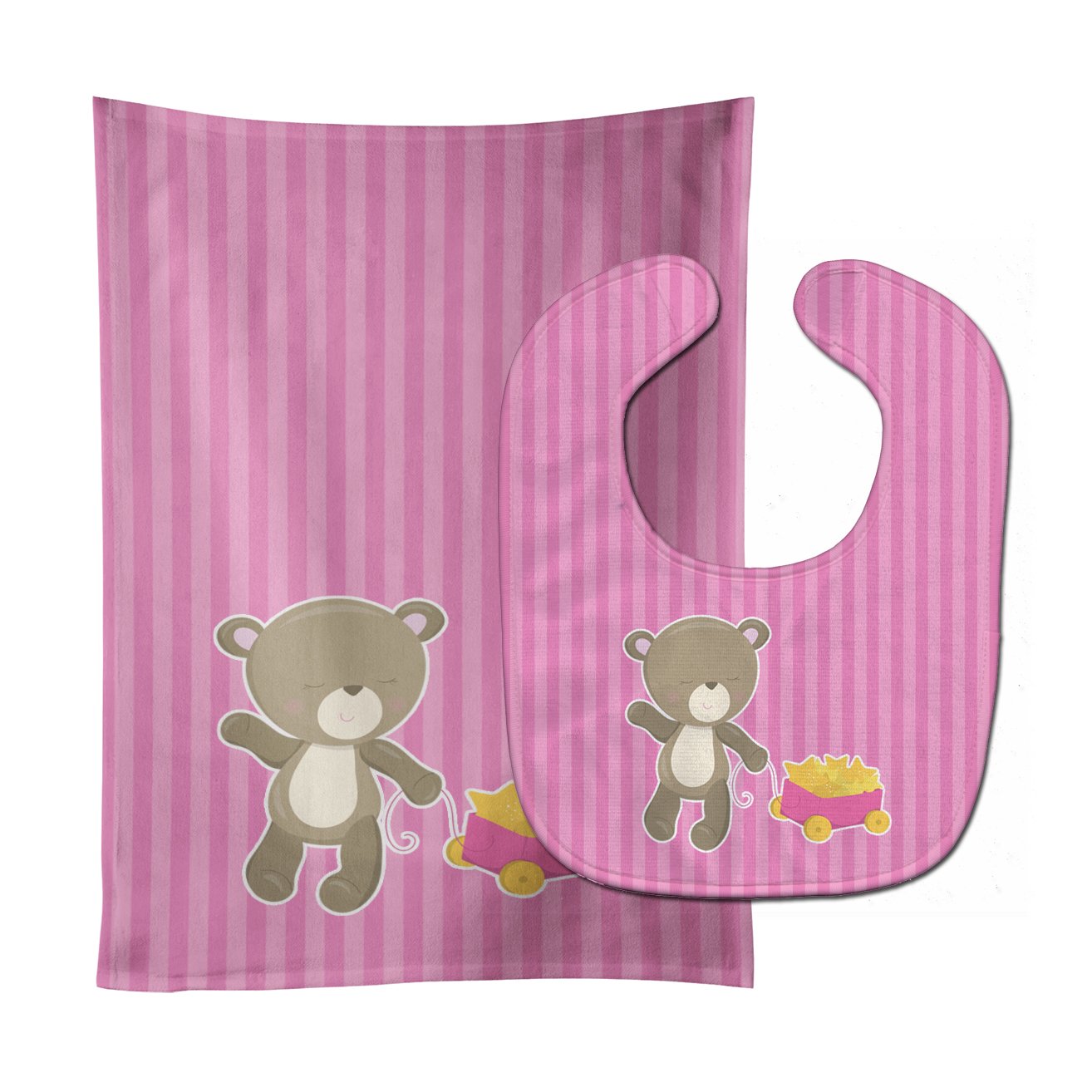 Baby Girl Bear Wagon Baby Bib & Burp Cloth BB8619STBU