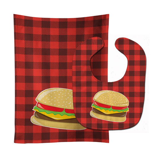 Backyard BBQ Hamburger Baby Bib & Burp Cloth BB8629STBU