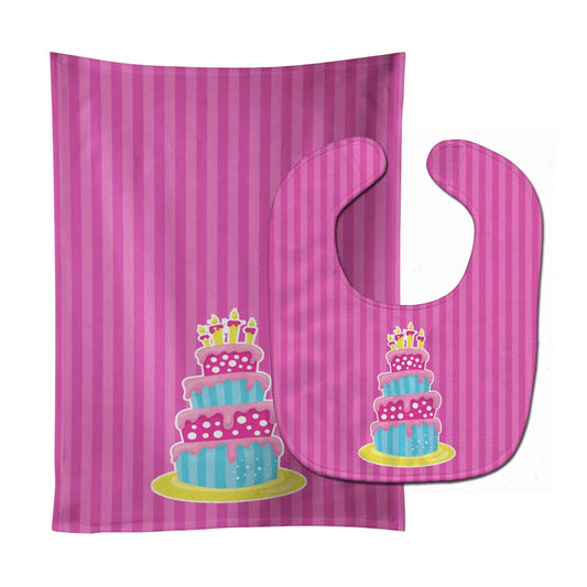 Dinosaur Pink Birthday Cake Baby Bib & Burp Cloth BB8922STBU