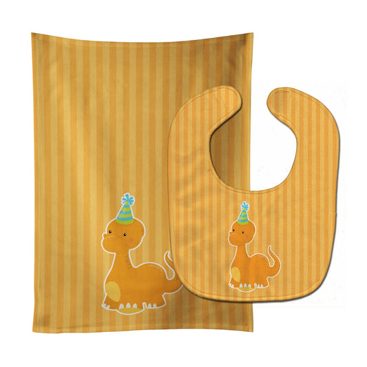 Dinosaur Orange Baby Bib & Burp Cloth BB8927STBU