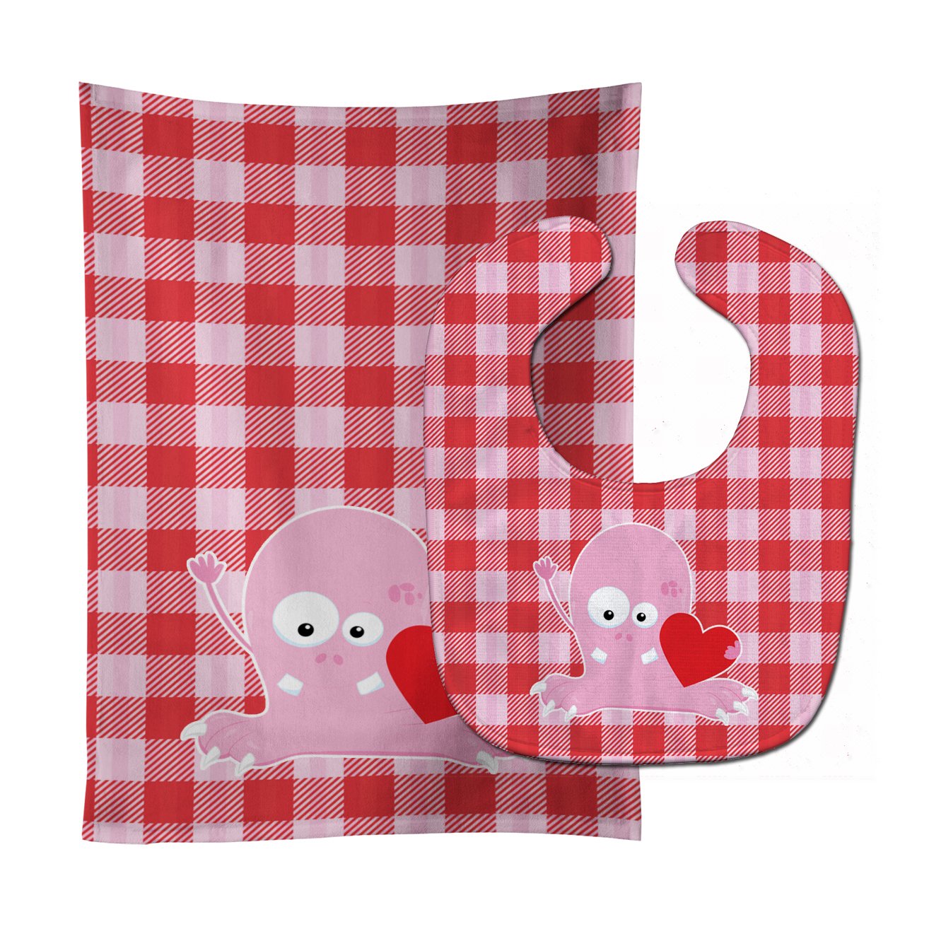 Cupid Monster Angel on Plaid Baby Bib & Burp Cloth BB9119STBU