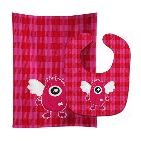 Monster Angel on Plaid #2 Baby Bib & Burp Cloth BB9120STBU