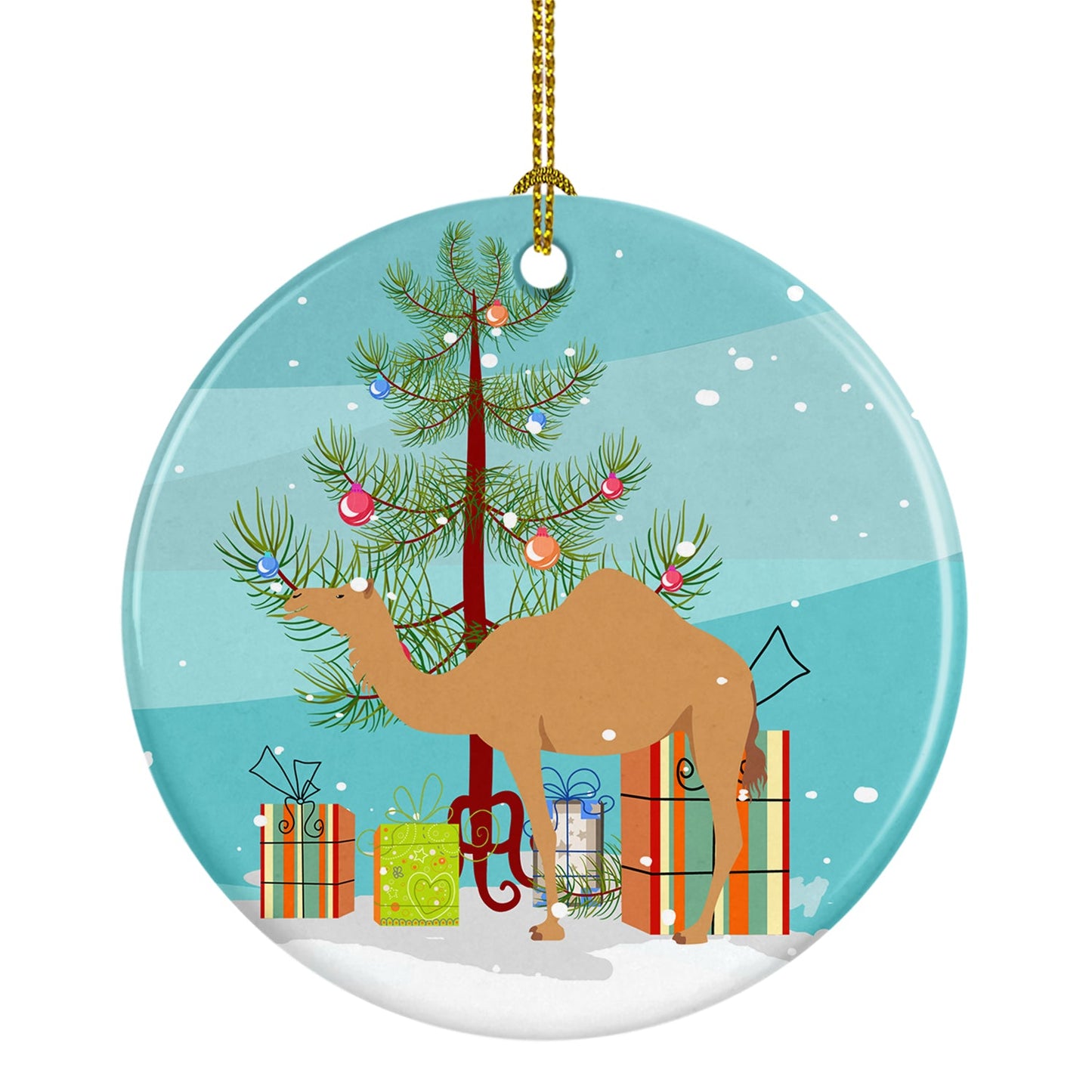 Arabian Camel Dromedary Christmas Ornament - Round Ceramic Ornament – Artist-Designed Keepsake Decoration BB9184CO1