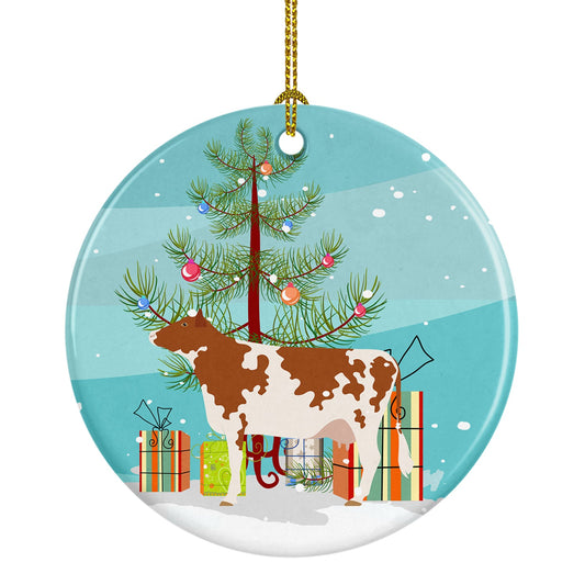 Ayrshire Cow Christmas Ornament - Round Ceramic Ornament – Artist-Designed Keepsake Decoration BB9194CO1
