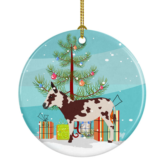 American Spotted Donkey Christmas Ornament - Round Ceramic Ornament – Artist-Designed Keepsake Decoration BB9218CO1