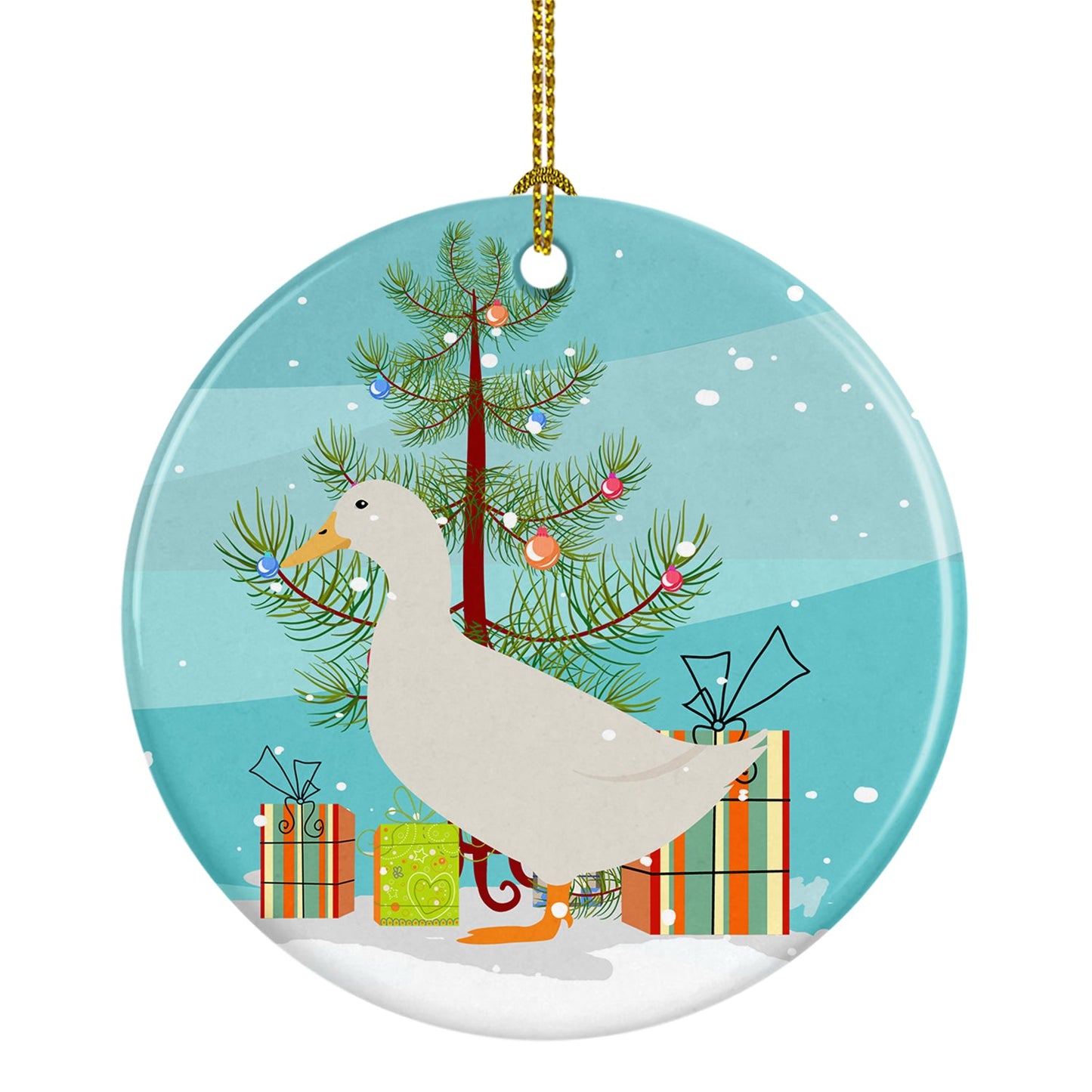 American Pekin Duck Christmas Ornament - Round Ceramic Ornament – Artist-Designed Keepsake Decoration BB9227CO1
