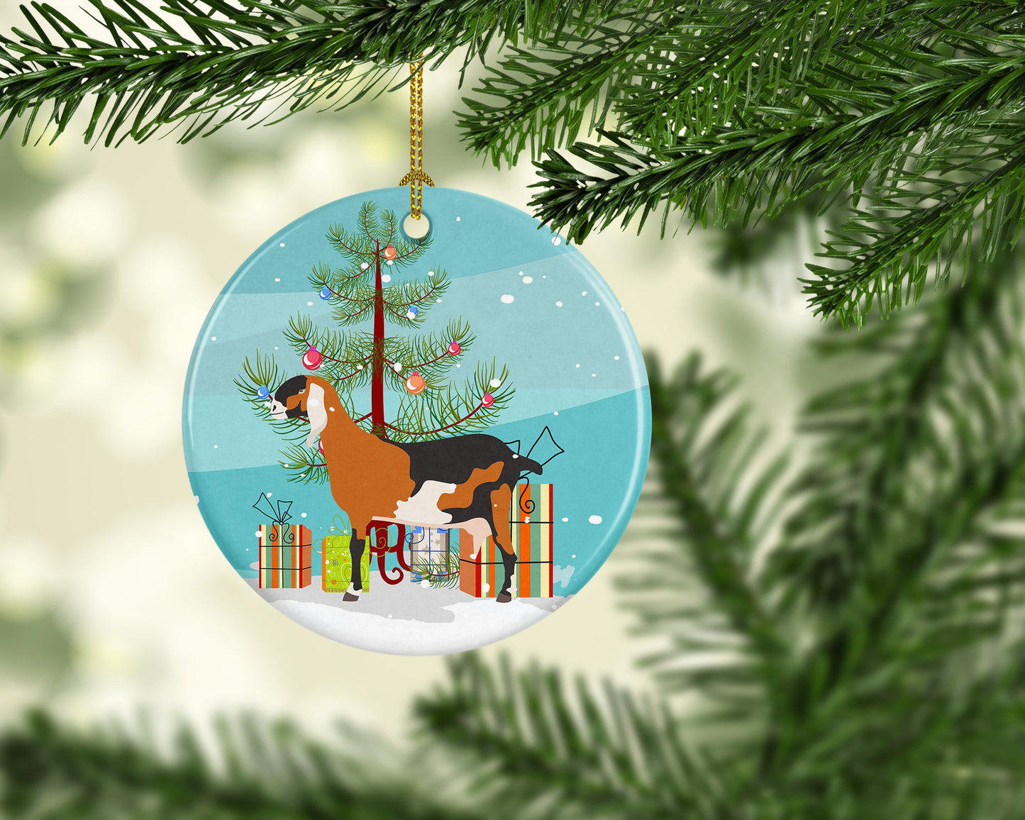 Anglo-nubian Nubian Goat Christmas Ornament - Round Ceramic Ornament – Artist-Designed Keepsake Decoration BB9250CO1
