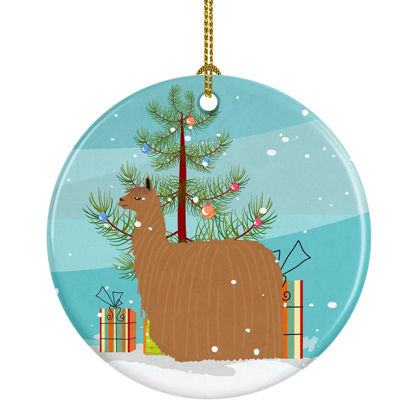 Alpaca Suri Christmas Ornament - Round Ceramic Ornament – Artist-Designed Keepsake Decoration BB9287CO1