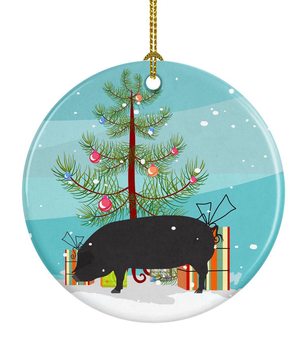 Devon Large Black Pig Christmas Ornament - Round Ceramic Ornament – Artist-Designed Keepsake Decoration BB9298CO1