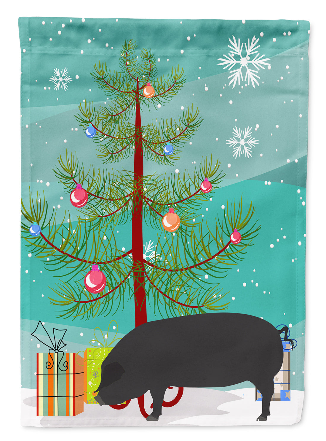 Devon Large Black Pig Christmas Garden Flag - Outdoor Decorative Yard Flag BB9298GF