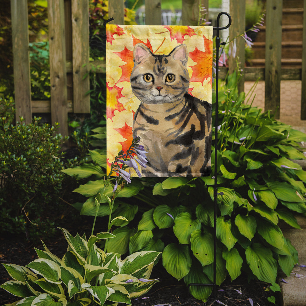 American Shorthair Brown Tabby Fall Leaves Garden Flag - Outdoor Decorative Yard Flag CK3073GF