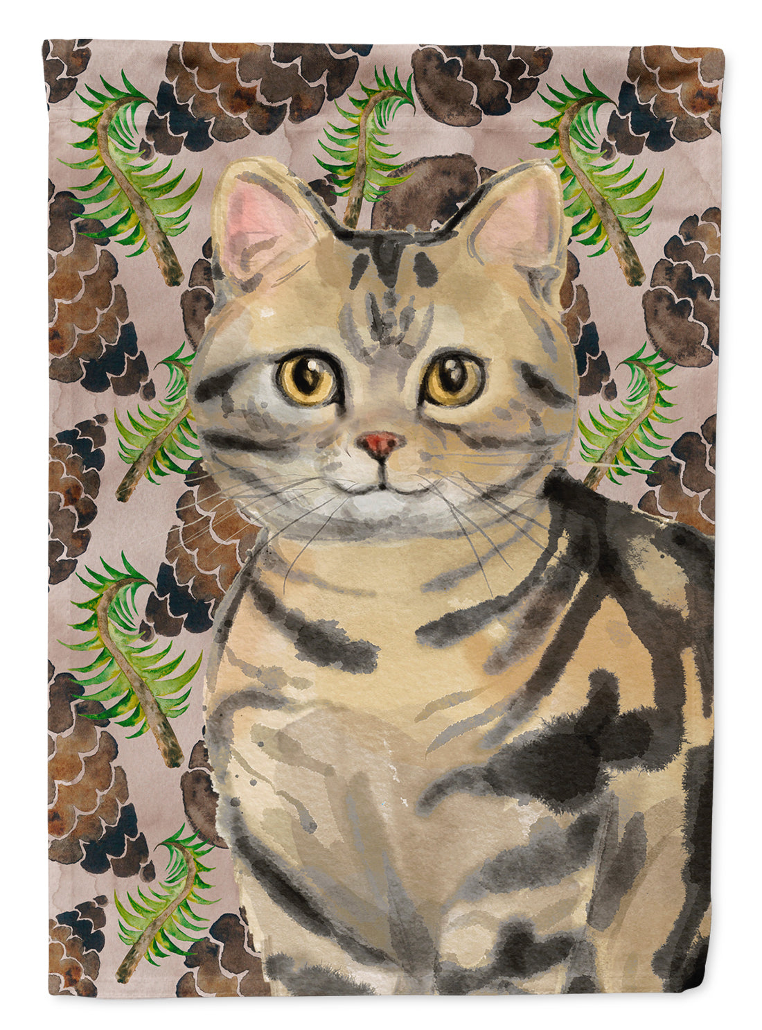 American Shorthair Brown Tabby Pine Cones Garden Flag - Outdoor Decorative Yard Flag CK3088GF