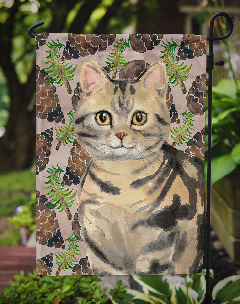 American Shorthair Brown Tabby Pine Cones Garden Flag - Outdoor Decorative Yard Flag CK3088GF