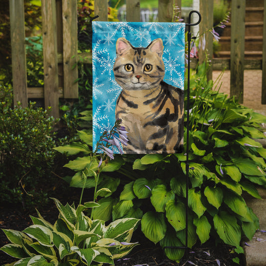 American Shorthair Brown Tabby Winter Snowflake Garden Flag - Outdoor Decorative Yard Flag CK3103GF