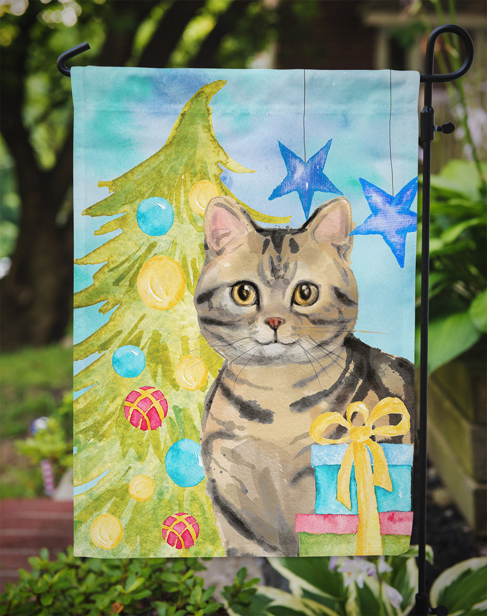 American Shorthair Brown Tabby Christmas Presents Garden Flag - Outdoor Decorative Yard Flag CK3118GF
