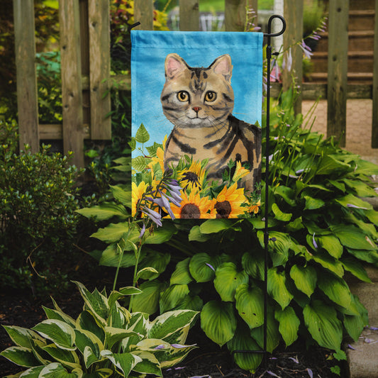American Shorthair Brown Tabby in Sunflowers Garden Flag - Outdoor Decorative Yard Flag CK3148GF