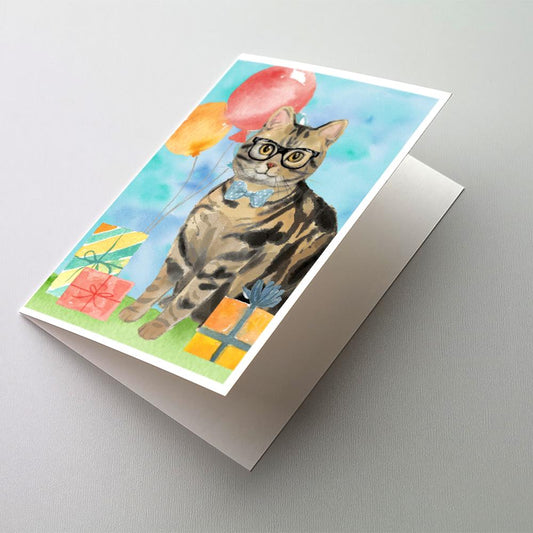 American Shorthair Brown Tabby Happy Birthday Greeting Cards and Envelopes Pack of 8
