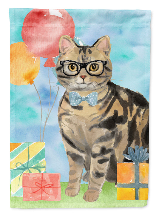 American Shorthair Brown Tabby Happy Birthday Flag Garden Size CK3163GF