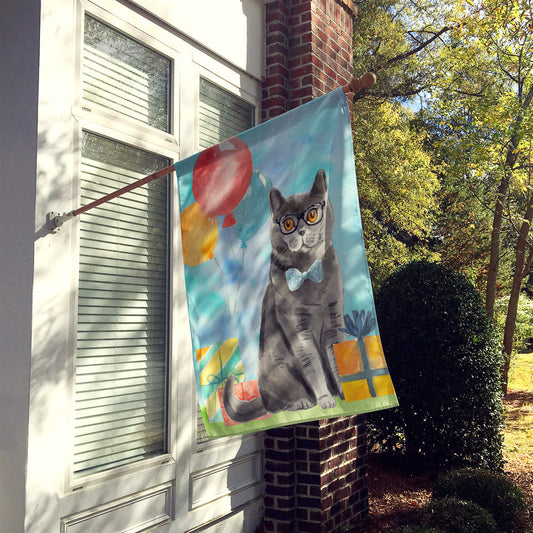 British Shorthair Happy Birthday Flag Canvas House Size CK3168CHF