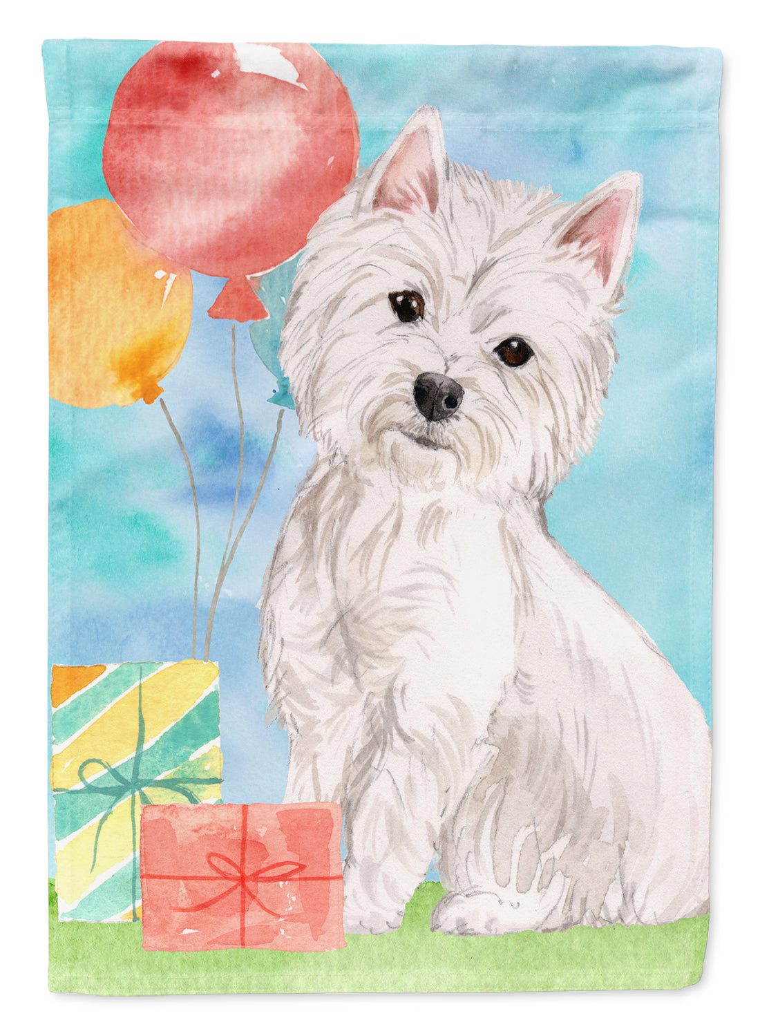 Happy Birthday Westie Flag Canvas House Size CK3228CHF