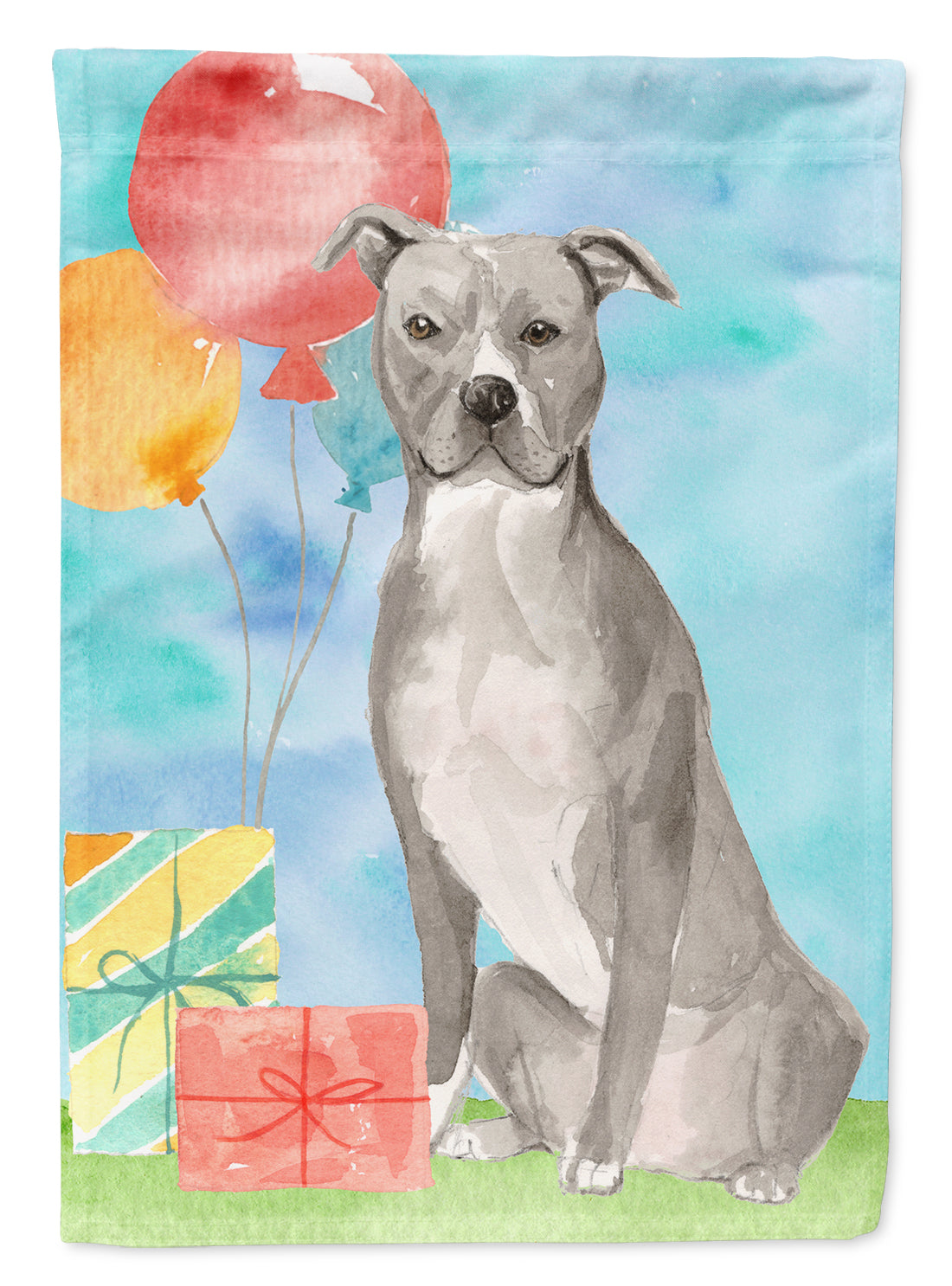 Happy Birthday Staffordshire Bull Terrier Flag Canvas House Size CK3229CHF