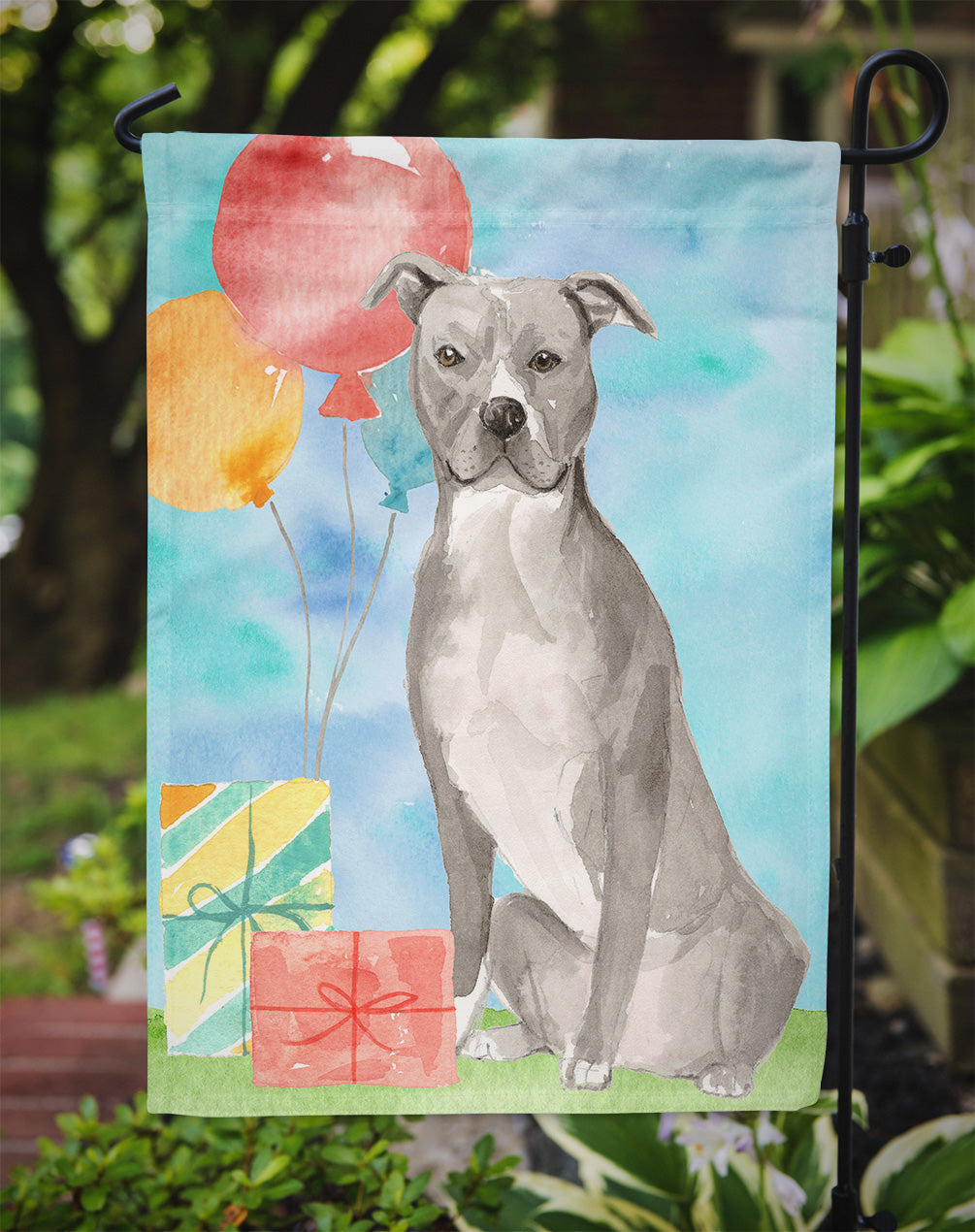 Happy Birthday Staffordshire Bull Terrier Garden Flag - Outdoor Decorative Yard Flag CK3229GF